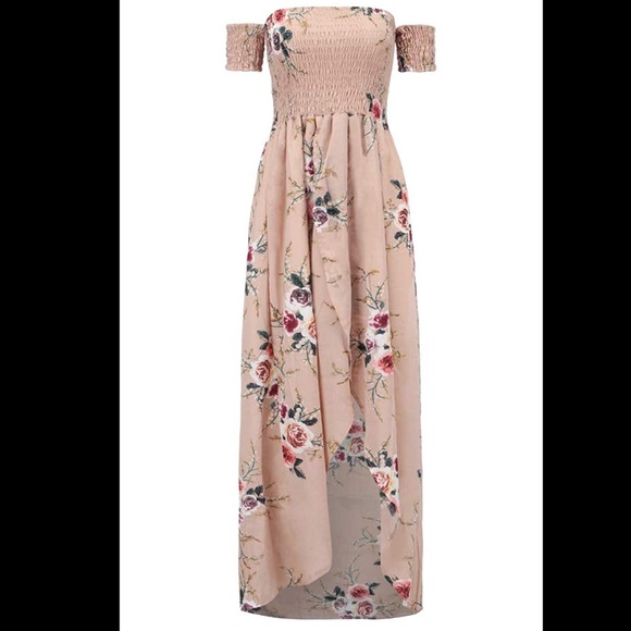 TAN FLORAL OFF SHOULDER MAXI DRESS - Picture 5 of 7
